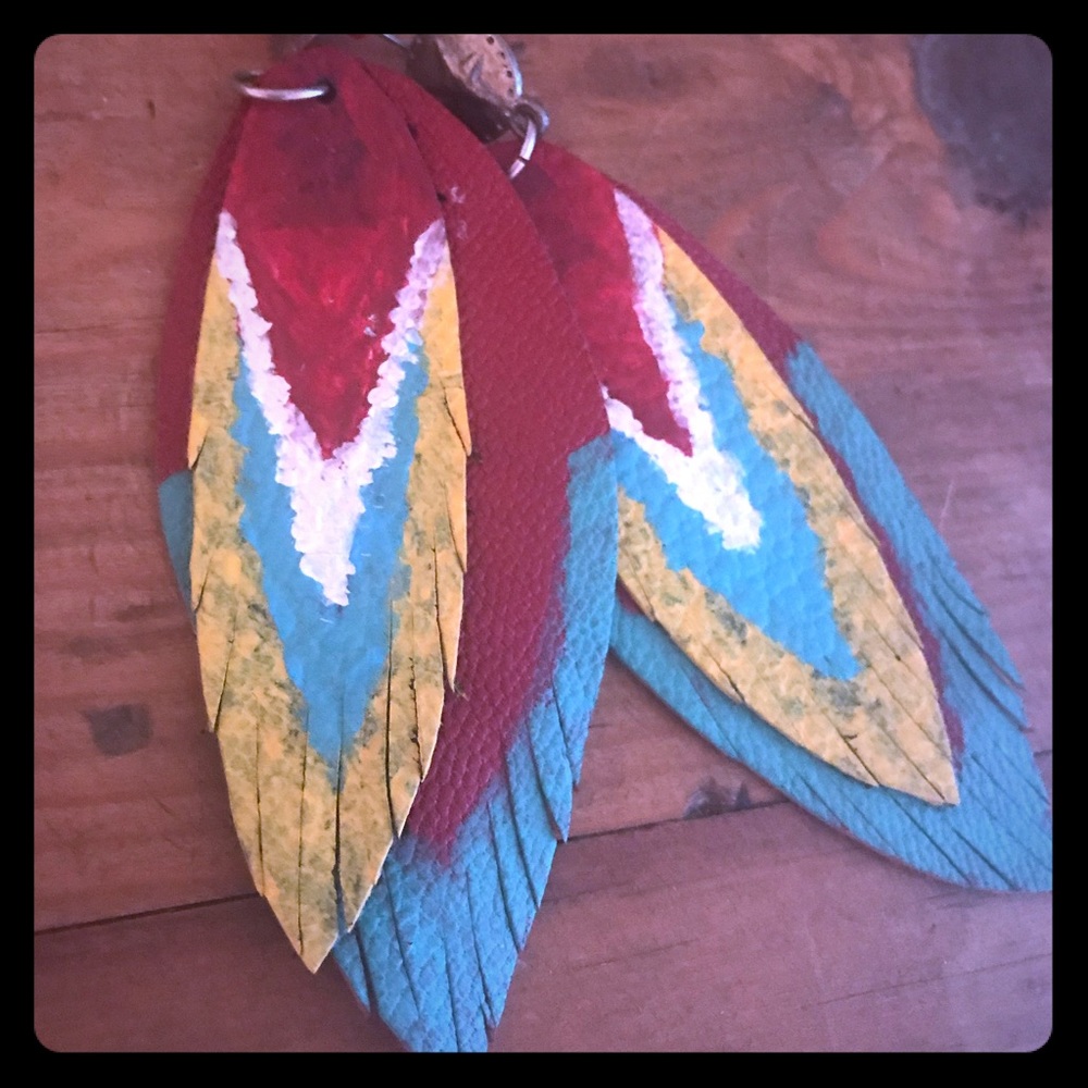 Leather feather earrings